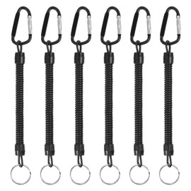 Pack of 6 Spiral Key Fob Elastic Fishing Lanyards Coil Springs Key Chain with Carabiner Extend to 120 cm for Hiking Camping Fishing Pliers Fish Tool Keys and Outdoor Hunting