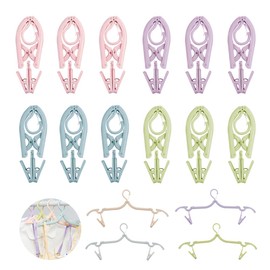 Travel Hangers, 12 Pcs Folding Clothes Hangers With Clips, Portable Clothes Hangers Foldable for Family Business Trip Hotel School Camping Travel Hiking Blue Green Pink Purple