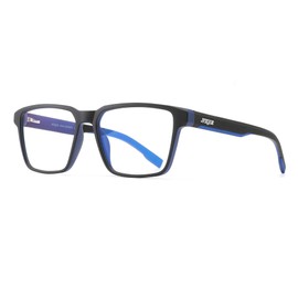 JFXQDR Men's Blue Light Blocking Glasses, Fake Nerd Square Frame Computer Gaming Screen Eyeglasses Anti Glare & UV RF6207 (Black & Blue)