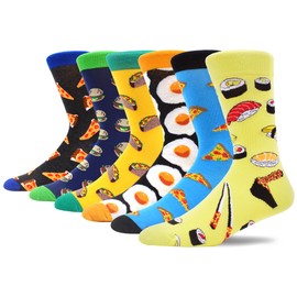 MAKABO Colorful Funny Men's Crew Socks, 6 Pairs Food Pattern, 7-12
