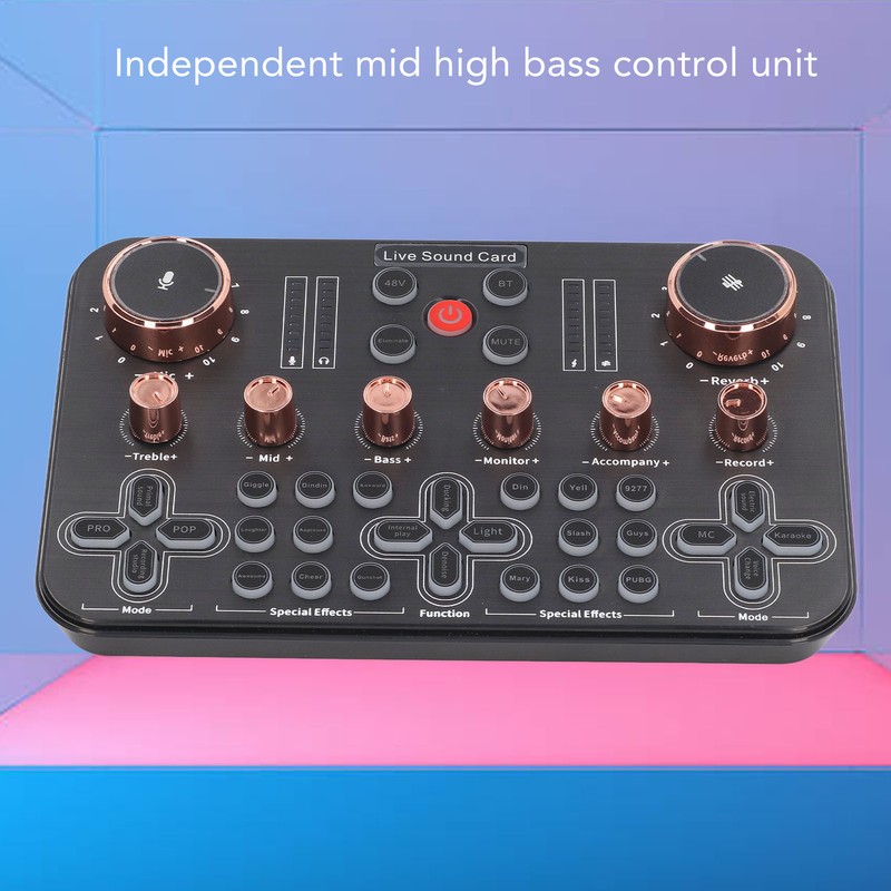 Live Sound Card Voice Changer Soundboard Bluetooth Audio Mixer for