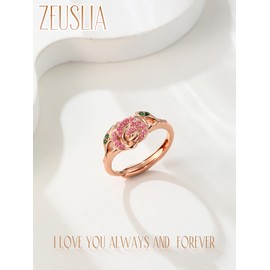 Rose Ring for Women Sterling Silver October Birthstone Tourmaline Jewelry Adjustable Rose Gold Ring Jewelry Womens Day Gifts for Women