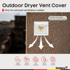 Steinberg14 Dryer Vent Cover Outside 4 inch - ABS Plastic Dryer Wall Vent Grille - White Rain Cover with Non-Return Flap - Outdoor Exhaust Dryer Vent Covers