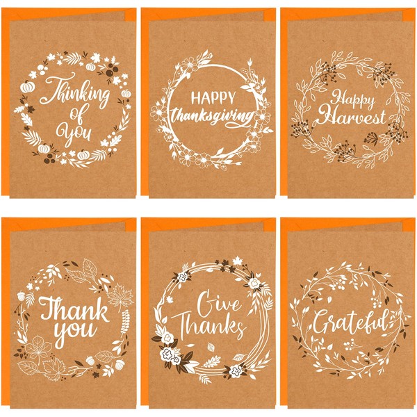 Fancy Land Thanksgiving Wreath Card Rustic Kraft Thank You Cards