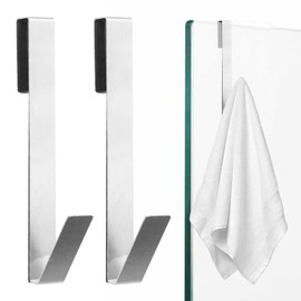 Vierone 2Pcs Shower Door Hooks Sliver 10 Inch Shower Screen Towel Holder Frameless Glass Shower Door Hook Bathrooms Hanging Door Hook Stainless Steel Towel Rail Hooks Removable Shower Hooks