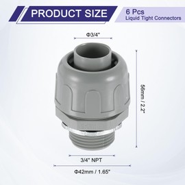 sourcing map 6Pcs Nonmetallic Liquid Tight Connectors, 3/4" NPT Plastic Flexible 180 Degree Conduit Fitting for Conduit, Pipe Tube Connection and Leakproof, Gray