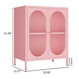 LYMOUYEE 2 Translucent Door Metal Accent Storage Cabinet for Bedroom, Living Room,Bedside, Office Room,Kitchen-Metal Locker Cabinet with 1 Adjustable Shelves-2-Tier (Pink)