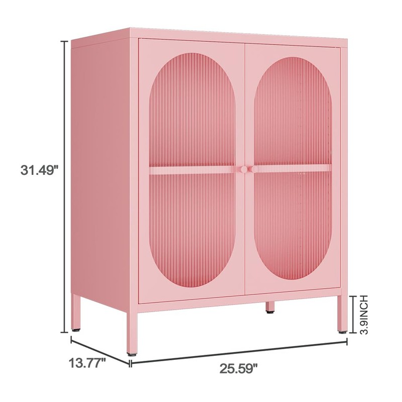 LYMOUYEE 2 Translucent Door Metal Accent Storage Cabinet for Bedroom,