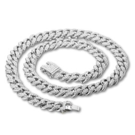 HALUKAKAH Baby Toddler Cuban Link Chain - TYCOON JUNIOR - Kid's Platinum White Gold Plated Chain Necklace 35cm Small Size,Silver Color,Lab Diamonds Prong Set,Fits Ages 2-5 Y/O. with Giftbox
