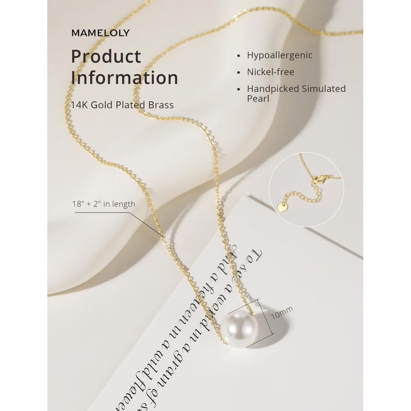Mameloly Pearl Necklaces for Women Dainty 14K Gold Plated O-link