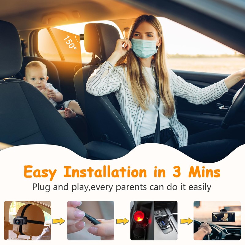 2-Kids Baby Car Camera for Seat: 6.9 Inch Ultrawide Display