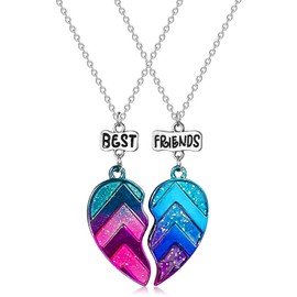 MJARTORIA Necklace for Women, Girls and Boys, Silver-Coloured, Food, Rainbow, Butterfly, Owl, Jewellery Pendants with Engraving, Friendship Necklaces, 2 pieces, Base Metal, darkblue