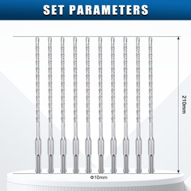 hsawbit 10PCS Masonry Drill Bits Set with SDS Plus Shank, 6mm x 210mm Hammer Drill Masonry Drills Tungsten Carbide Tip for Concrete, Brick, Cement Walls, Stone
