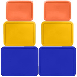 3, 6, 11 Cup Rectangle Replacement Lids/Covers for Pyrex, Anchor Hocking & KlareWare Storage Bowls *Lids Only -Glass Container Not Included*, 6 Pack *2 of Each Size* Orange, Yellow, Blue