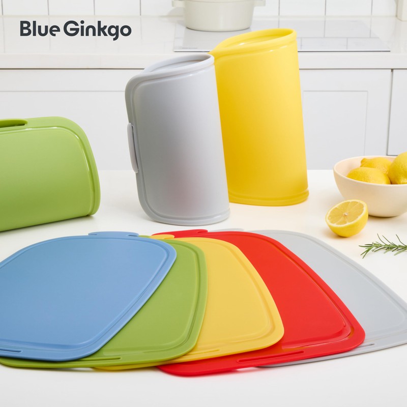 Blue Ginkgo Silicone Cutting Board – Medium – Double-Sided, Thick,