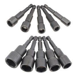 ChgImposs 10pcs Magnetic Hexagon Sockets 6-15mm 1/4-Inch Hex Shank Nut Setter Driver Drill Bits Set for Electric Screwdriver, Hex Shank Bolt Remover Tool