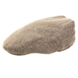 NEW MENS TWEED HERRINGBONE FLAT CAP 2 COLOURS 5 SIZES (56cm, Brown Herringbone)