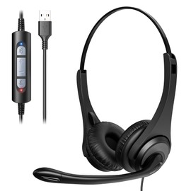 Voistek USB Headset with Microphone for PC Laptop, Wired Computer Headset with Microphone Noise Cancelling, Inline Volume Control for Business Office Call Center, Clear Chat (382FUSB)