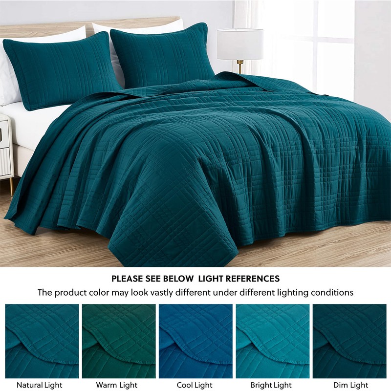 Chezmoi Collection Kingston King Size Bedspread Set, 3-Piece Teal Oversized