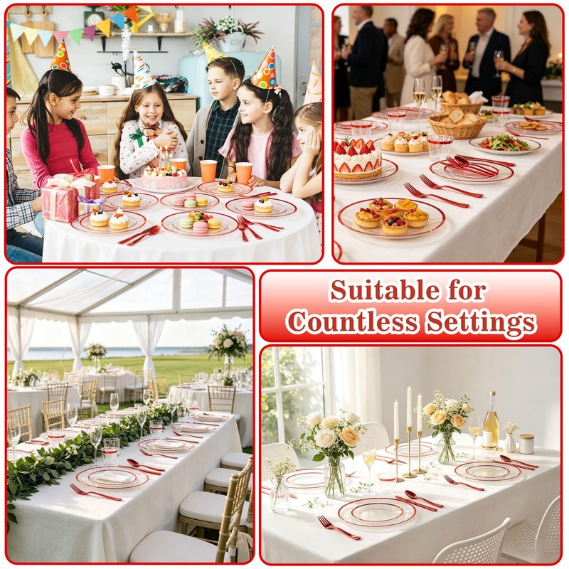 175PCS Clear and Red Disposable Silverware Sets for 25 Guests