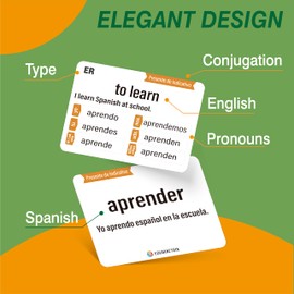 250 Spanish English Bilingual Verbs Verbos Conjugation with Sentence Examples Presente Indicativo Skill Drill Educational Flash Cards Learning Resource (4" X 2.8") Double-Sided 250 Cards