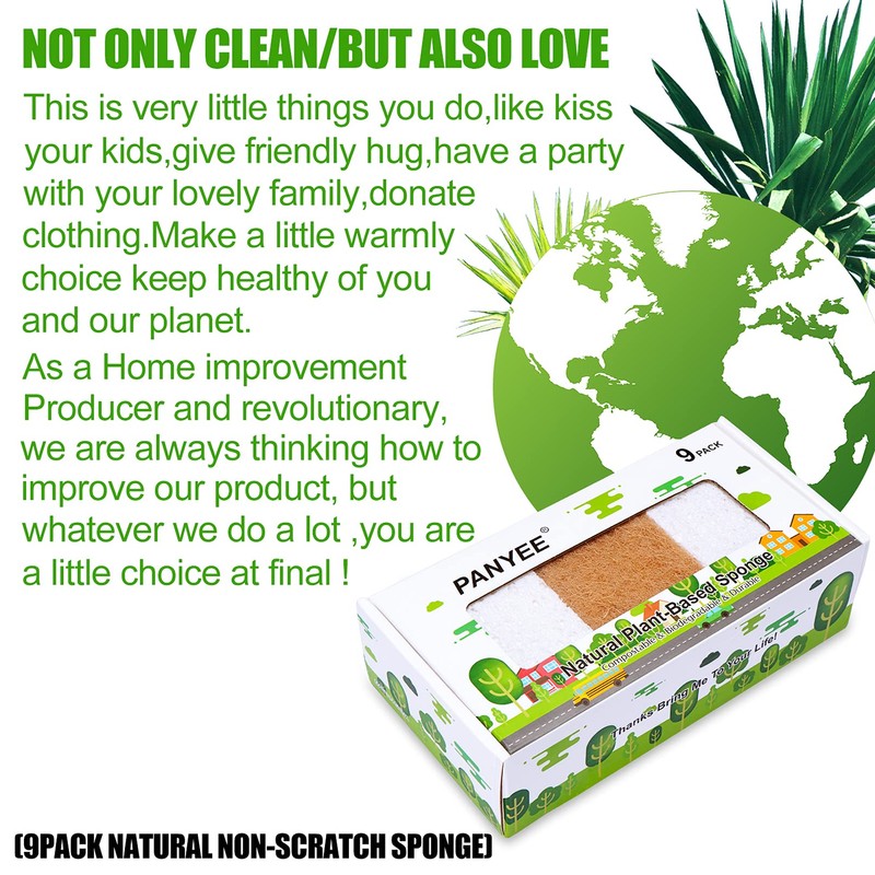 Natural Sponges Kitchen 9Pack ,Eco Friendly Non-Scratch Scrub Sponge,Biodegradable Sisal
