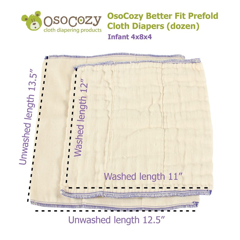 OsoCozy Better Fit Unbleached Prefold Cloth Diapers -100% Cotton, Gauze