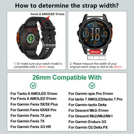 VELEYOK 26mm Sport Band for Fenix 8 AMOLED 51mm/7X Pro/7X/6X Pro/6X/5X Plus/5X/3 HR/3,Quickfit Silicone Watch Strap Compatible with Enduro 3 2/tactix 8 AMOLED-51mm/7 Pro/Descent Mk3i-51mm/Mk2i/Mk2