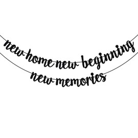 New Home New Beginning New Memories Banner, Housewarming Banner, New Couple First Home, Home Change Party Decoration, New Home New Adventure Black Glitter