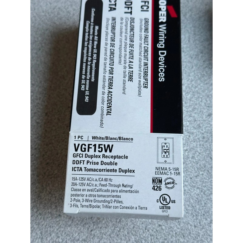 Cooper NEW COOPER VGF15W GFCI DUPLEX RECEPTACLE AND WALL PLATE