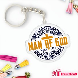 Man of God No Weapon Formed Keychains 2 Inches Funny Christian Cross Jesus Pray Bible Verse, Keychain for Keys, Handbags, Backpacks, Suitcases, Keyrings, Acrylic Material DIY Accessories Gifts for Mom