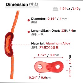 Azarxis Tent Guy Rope 4mm Reflective Guy Line 4m / 13ft Tarp Guide Rope with Aluminum Tensioner Cord Adjuster for Camping Awning Packing Tying Down (Orange - 4 Pack + Black Tent Peg - 10 Pack)