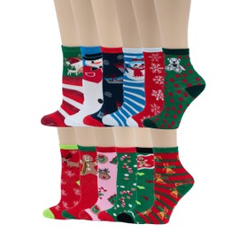 Different Touch 12 Pairs Pack Kids Girls Colorful Creative Fun Novelty Design Crew Socks (6-8, Christmas)