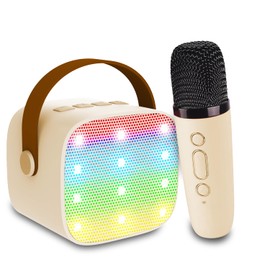 Toys Karaoke Microphone Machine for Kids Age 4-12, Mini Portable Bluetooth Karaoke Speaker with 1 Wireless Microphones & LED Lights for Home Party Christmas Birthday Gifts for Girls Boys Adult
