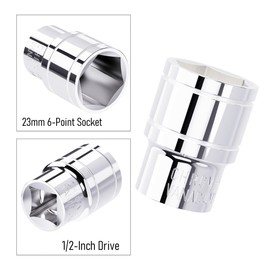FOCMKEAS 23mm Shallow Socket, 1/2 Inch Drive, 6-Point, Metric, Heat Treated CR-V Steel Short Sockets, Full Polishing, 1.5 Inch Length