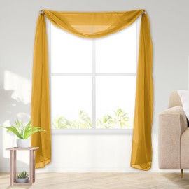 Elegant Comfort Lightweight Sheer Voile Window Scarf Valance - 216 Inch Long - 1 Panel Long Sheer Curtain for Living Room, Event Decor, Bedroom, (1 Piece) 55" X 216'' Long, Gold
