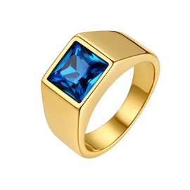 Bestyle 8 x 8 mm | 15 x 15 mm Cubic Zirconia CZ Band Rings for Men Stainless Steel Ring Synthetic Gemstone Birthstone Men's Ring Biker Ring Pinky Jewellery Size 54-72
