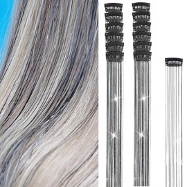 Hair Tinsel Clip in Tinsel Hair Extensions, 6Pcs 21.26In Fairy Glitter Hair Tinsel for Women Sparkle Heat Resistant Festival Hair Accessories for Halloween, Christmas, New Year, Party, Cosplay