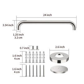 2 Pack 24 Inch Shower Grab Bar, ZUEXT Chrome Stainless Steel Bathroom Grab Bar Handle, Bathroom Shower Balance Bar, Safety Hand Rail Support, Handicap Elderly Senior Assist Bath Handle(1.25" Diameter)