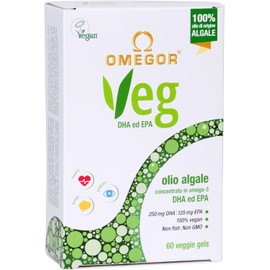 Vegan Omega 3 OMEGOR Veg - Algae Oil Omega3 Capsules Certified by IFOS and Vegan Society - 250mg EPA and 125mg DHA with Vitamin E (60 Caps)