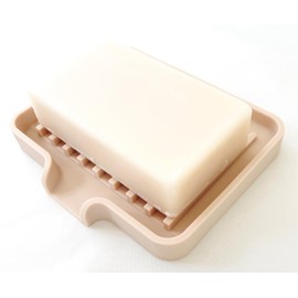 Happitasa Silicone Soap Dish Tray and Sponge Holder with Drain Chute, Pack of 2 | Bathroom and Kitchen Sink Organizer Caddy (Sand Dollar, 5.2"X4")