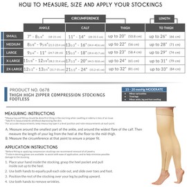 Truform Zipper Compression Stockings, 15-20 mmHg, Medical Thigh Length Leg Sleeve for Women and Men, Footless, Beige, Small