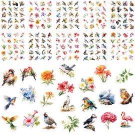 Bird and Flower Stickers Watercolor Spring Sticker Sheets for Kids Classroom DIY Art Crafts Scrapbooking Party Decorations Supplies 200Pcs