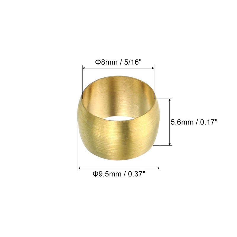 PATIKIL 25pcs 8mm Tube OD Brass Compression Sleeve Ferrules Brass