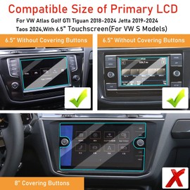 TTCR-II Compatible with VW Atlas Screen Protector Tiguan and Golf S 2018-2024, for Taos S Screen Protector 2022-2024, 2 Packs 6.5-Inch Tempered Glass Protective Film (For VW S Models)