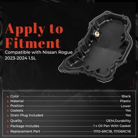 Engine Oil Pan Gasket Set Compatible with Nissan Rogue 2023-2024 1.5L Lightweight,Corrosion-Resistant,Replacement Parts 11110-6RC1B/111106RC1B