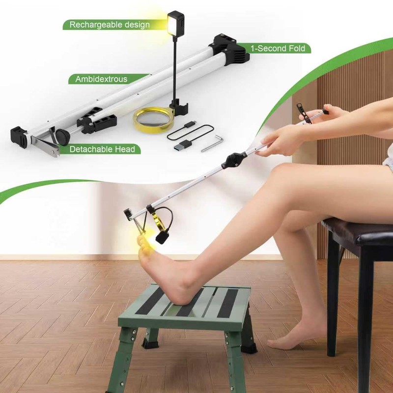 32" Long Handle Toenail Clippers for Seniors w/Magnifier & LED