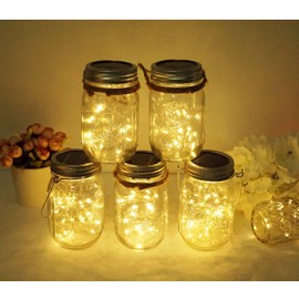 LoveNite Solar Mason Jar Lights, 10 Pack 30 LED Solar Hanging Jar Lid Lights, Table Fairy String Lights Solar Lanterns with Hangers(No Jars) for Patio, Garden, Lawn, Yard Outdoor Decor (Warm White)