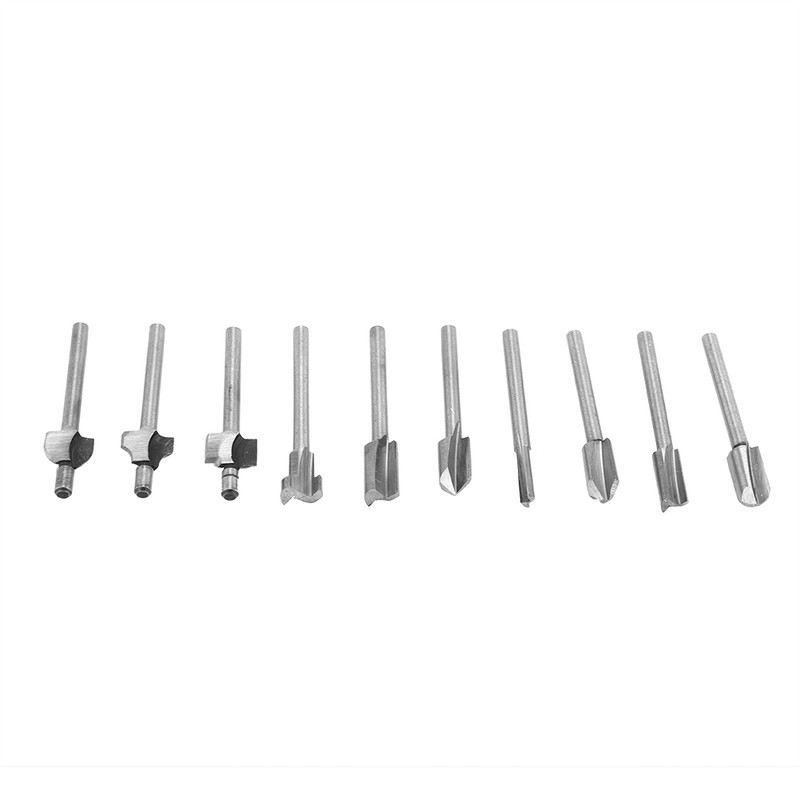 10pcs/Set 1/8in Shank High Speed Steel Milling Cutter Router Bits