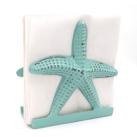 Nautical Starfish Lunch Dinner Metal Napkin Holder Kitchen Napkin Beverage Cocktail Ocean Coastal Napkin Holder By The Metal Magician (Distressed Green)